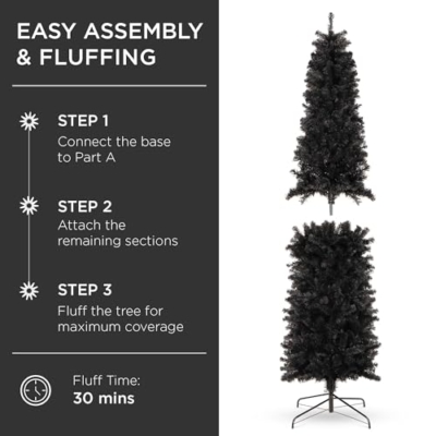 Silky Flower Store Black Artificial Christmas Pencil Tree, 290 Tips, Metal Base, Space Saving Modern Holiday Decor, 4.5ft 10 10 Product: Best Choice Products 4.5ft Black Artificial Holiday Christmas Pencil Tree for Home, Office, Party Decoration w/ 290 Tips, Metal Hinges & Base
