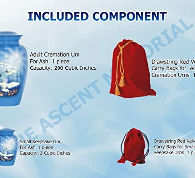 Product: THE ASCENT MEMORIAL Blue Urn for Human Ashes Adult Male Female | Large Cremation Urn | Handcrafted Funeral Small Keepsake Vial | 2 Velvet Carry Bags for Urns & Keepsakes