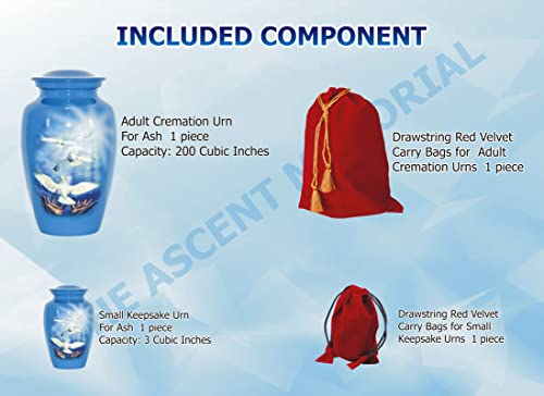 Product: THE ASCENT MEMORIAL Blue Urn for Human Ashes Adult Male Female | Large Cremation Urn | Handcrafted Funeral Small Keepsake Vial | 2 Velvet Carry Bags for Urns & Keepsakes
