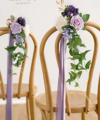 Silky Flower Store Artificial Aisle Pew Flowers, Wedding Chair Decorations Lilac Purple Gold Chiffon Ribbons, 13in x 5in 10 10 Product: Ling's Moment 8pcs Wedding Artificial Aisle Pew Flowers Chair Decorations Arrangements with Chiffon Ribbons Lilac Purple Gold for Ceremony Chair Back Floral Decor Reception Church Party Outdoor