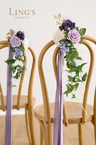 Silky Flower Store Artificial Aisle Pew Flowers, Wedding Chair Decorations Lilac Purple Gold Chiffon Ribbons, 13in x 5in 3 3 Product: Ling's Moment 8pcs Wedding Artificial Aisle Pew Flowers Chair Decorations Arrangements with Chiffon Ribbons Lilac Purple Gold for Ceremony Chair Back Floral Decor Reception Church Party Outdoor