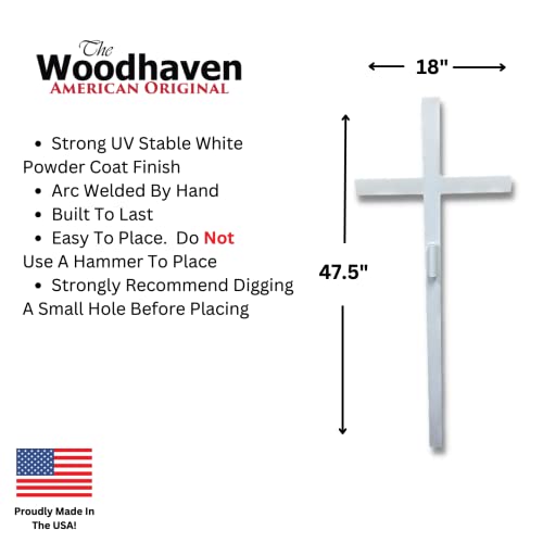 Product: Woodhaven Large Memorial Cross - Perfect For Outdoor And Memorial Sites - Steel Grave Marker White Powder Coat Finish - Headstone Replacement - Made In The USA
