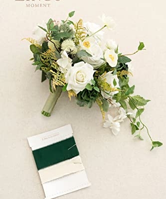 Silky Flower Store White Green Bridal Cascading Bouquet, Silk Artificial Wedding Flower Bouquet, 13 Inch 12 12 Product: Ling's Moment White Green Bridal Bouquet Cascading, Spring Wedding Bouquets for Bride, 13 Inch Silk Artificial Wedding Flower Bouquet
