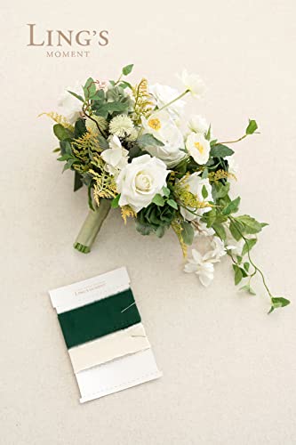 Silky Flower Store White Green Bridal Cascading Bouquet, Silk Artificial Wedding Flower Bouquet, 13 Inch 5 5 Product: Ling's Moment White Green Bridal Bouquet Cascading, Spring Wedding Bouquets for Bride, 13 Inch Silk Artificial Wedding Flower Bouquet