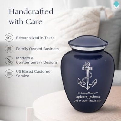 Product: Geturns Embrace Adult Personalized Anchor Cremation Urns for Human Ashes I Large Cobalt Blue Funeral Urn for Men and Women I 200 lbs