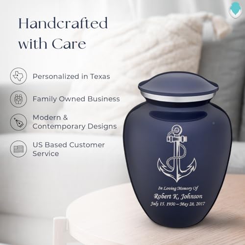 Product: Geturns Embrace Adult Personalized Anchor Cremation Urns for Human Ashes I Large Cobalt Blue Funeral Urn for Men and Women I 200 lbs