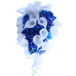 Product: IFFO Royal Blue Bouquet, Bridal Bouquets for Wedding，White Calla Lily Bridal Bouquet, Water Drops Waterfall Shape, Luxury Jewelry Bouquet Romantic Wedding (No Jewelry)