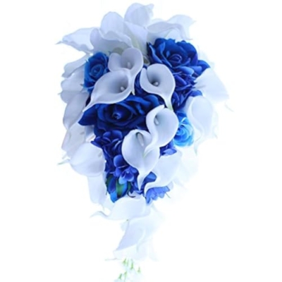 Product: IFFO Royal Blue Bouquet, Bridal Bouquets for Wedding,White Calla Lily Bridal Bouquet, Water Drops Waterfall Shape, Luxury Jewelry Bouquet Romantic Wedding (No Jewelry)
