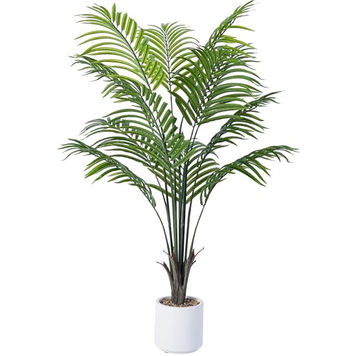 Artificial Areca Palm Tree 4FT Fake Potted Plant Faux Silk Tropical Areca Palm with 12 Trunks & Real Bark Design, Large Aritificial Plant in White Pot for Home Living Room House Warmming Floor Decor - Artificial Flower Arrangements Product: Artificial Areca Palm Tree 4FT Fake Potted Plant Faux Silk Tropical Areca Palm with 12 Trunks & Real Bark Design, Large Aritificial Plant in White Pot for Home Living Room House Warmming Floor Decor