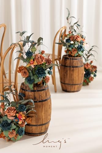 Silky Flower Store Tall Artificial Fall Wedding Aisle Flowers, Teal Burnt Orange Rose Centerpieces, 4pc Ceremony Reception Decor, 17.5in 3 3 Product: Ling's Moment 17.5" Tall Standing Artificial Flowers Arrangements 4pcs Fall Wedding Aisle Runner Chair Decorations Teal Burnt Orange Centerpieces Ceremony Reception Rose Floral Party Outdoor