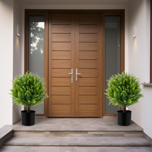 Product: Artificial Topiary Ball Tree 21" Tall - UV Resistant Faux Bush for Outdoor & Indoor Decor | Easy Care, No Assembly Required | Perfect for Porch, Garden, Living Room(Set of 2)