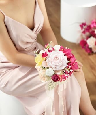 Product: Ling's Moment Pink Bridesmaid Bouquet Set of 4, Blush Pink Wedding Bouquets for Bridesmaids, 7 Inch Bridal Bouquets for Bridesmaids, Wedding, Ceremony, Anniversary, Homecoming, etc.