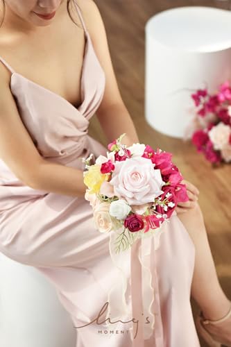 Product: Ling's Moment Pink Bridesmaid Bouquet Set of 4, Blush Pink Wedding Bouquets for Bridesmaids, 7 Inch Bridal Bouquets for Bridesmaids, Wedding, Ceremony, Anniversary, Homecoming, etc.