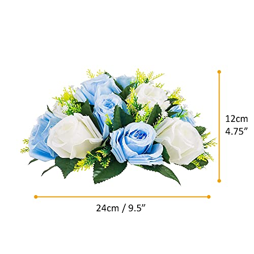 Product: QUTUNI 10Pcs Artificial Flower Ball Arrangement, Fake Floral Centerpieces Wedding Roses Bouquet for Parties Valentine's Day Wedding Centerpieces and Home Decor (Blue & White)