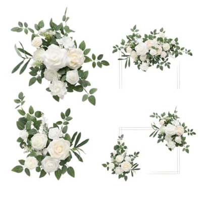 Product: Ling's Moment 2pcs White Wedding Artificial Floral Swag Welcome Sign Flowers Backdrop Garland Green for Ceremony Reception Door Wall Easel Home Decoration Entryway Faux Outdoor Board Table Decor