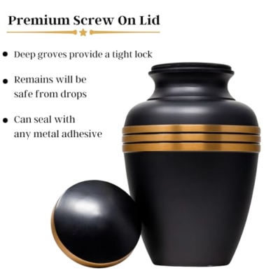 Product: Mortuary Solutions Urns for Human Ashes Adult Male and Female - Decorative Burial Urn, Funeral Cremation Urns for Women and Men - Large Black and Gold Urn
