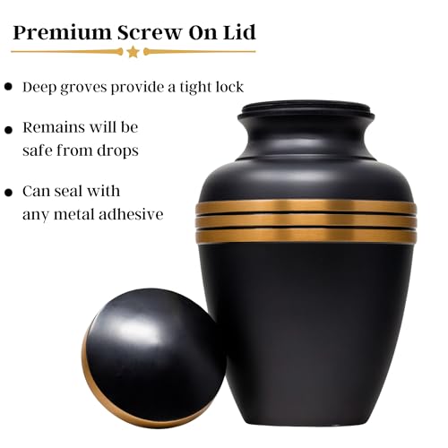 Product: Mortuary Solutions Urns for Human Ashes Adult Male and Female - Decorative Burial Urn, Funeral Cremation Urns for Women and Men - Large Black and Gold Urn