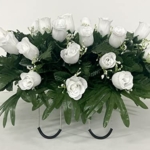 Product: White rose cemetery saddle~Cemetery Arrangement~Graveside Decorations~Headstone Saddle~Saddle Arrangement~Sympathy Flowers~Grave decor~Cemetery Flower Service Subscription~cemetery saddle