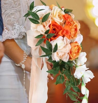 Silky Flower Store Terracotta Orange Cascading Bridal Bouquet, Artificial Wedding Bouquet, Bridesmaid Bouquet, 25.4cm 12 12 Product: INSUNSIX Wedding Bouquet,10 Inch Terracotta Bouquet Cascading Bridal Bouquets for Bride for Wedding Ceremony and Anniversary(Orange)