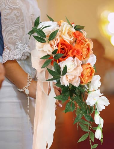 Silky Flower Store Terracotta Orange Cascading Bridal Bouquet, Artificial Wedding Bouquet, Bridesmaid Bouquet, 25.4cm 4 4 Product: INSUNSIX Wedding Bouquet,10 Inch Terracotta Bouquet Cascading Bridal Bouquets for Bride for Wedding Ceremony and Anniversary(Orange)