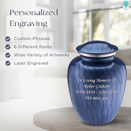 Silky Flower Store Adult Personalized Cremation Urn for Ashes, Large Pearl Cobalt Blue Funeral Urn, Metal Memorial Urn, 200 lbs capacity, 32.5cm 4 4 Product: Geturns Embrace Adult Personalized Cremation Urns for Human Ashes I Large Pearl Cobalt Blue Funeral Urn for Men and Women I 200 lbs