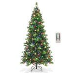 Product: HOMGX 7ft Pre-Lit Christmas Tree with 400 Multi-Color LED Lights, Hinged Xmas Pine Tree w/ 974 PVC Branch Tips, 36 Red Berries, Remote & Timer, 9 Lighting Modes Artificial Christmas Tree