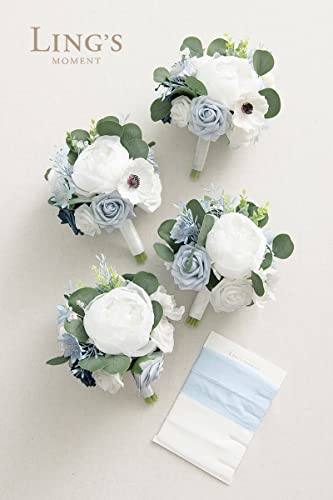 Silky Flower Store Dusty Blue Bridesmaid Bouquet Set of 4, Artificial Silk Foam Wedding Flowers, Blue White Bridal Bouquets, 7 Inch 8 8 Product: Ling's Moment Artificial Flowers Dusty Blue Bridesmaid Bouquet Set of 4, Blue & White Wedding Flowers Bouquets for Bridesmaids, 7 Inch Bridal Bouquets for Bridesmaids