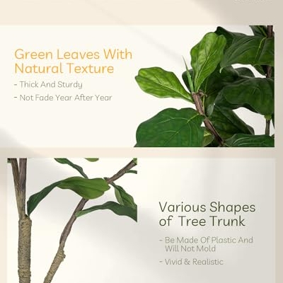 Product: Leflos Leflos Artificial Fiddle Leaf Fig Tree Indoor, 6ft Faux Fiddle Leaf Tree with Decorative Planter for Home Decor, Tropical Fake Ficus Tree with Realistic Trunks, Adjustable Branch and Leaves