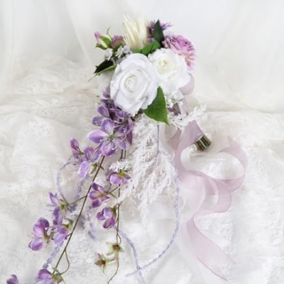 Silky Flower Store Bridal Bouquet Purple White Silk Wedding Flowers, Artificial Wedding Bouquet, Ivory Roses, 9 Inch 12 12 Product: INSUNSIX Bridal Bouquet,9 Inch Wedding Bouquets Purple and White Fake Wedding Silk Flowers for Ceremony Anniversary Brides Shower(Purple)