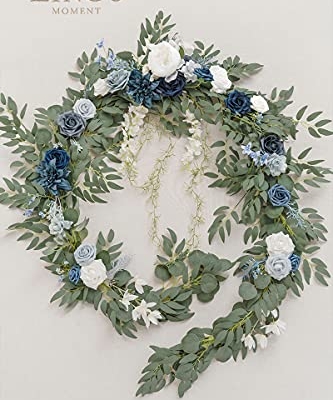Product: Ling's Moment 9FT Spring Flower Garland- Wedding Arch Flowers for Backdrop Decoration, Eucalyptus & Rose, Artificial Floral Garland for Mantle - Sweetheart Head Table Decor for Reception, Dusty Blue