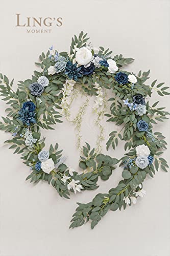 Product: Ling's Moment 9FT Spring Flower Garland- Wedding Arch Flowers for Backdrop Decoration, Eucalyptus & Rose, Artificial Floral Garland for Mantle - Sweetheart Head Table Decor for Reception, Dusty Blue