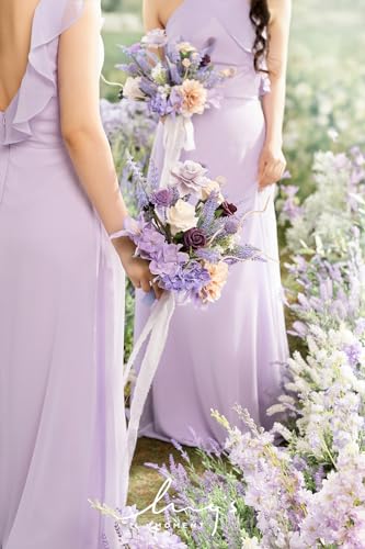 Silky Flower Store Purple Bridesmaid Bouquet Set of 4, Lavender Artificial Wedding Flowers, Silk Foam Posy, 7 Inch 4 4 Product: Ling's Moment Artificial Flowers Purple Bridesmaid Bouquet Set of 4, Lavender Wedding Flowers Bouquets for Bridesmaids, 7 Inch Bridal Bouquets for Bridesmaids, Wedding, etc