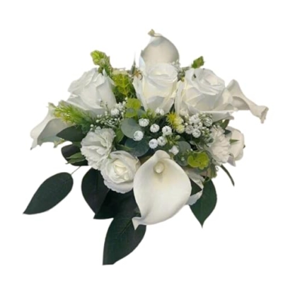 Product: Elegant White/Ivory Artificial Flowers for Funeral Memorials - Outdoor Tribute Decorations