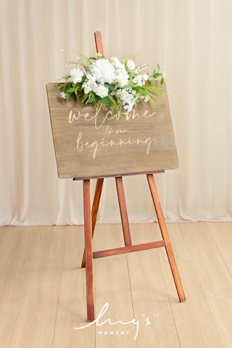 Product: Ling's Moment 2 White Wedding Artificial Floral Swag Welcome Sign Flowers Backdrop Garland Lily Green for Ceremony Reception Door Wall Easel Home Decoration Entryway Faux Outdoor Board Table Decor