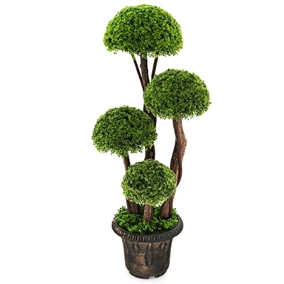 Product: Goplus Artificial Cypress Topiary Ball Tree, 3 Ft Tall Artificial Plant, Indoor/Outdoor Topiary Trees with Golden Cement Pot, Fake Greenery Plants Decorative Trees for Office Home Front Door