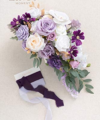 Product: Ling's Moment Purple Bridal Bouquet Cascading, Lilac Wedding Bouquets for Bride, 13 Inch Lavender Bride Artificial Flowers Bouquets
