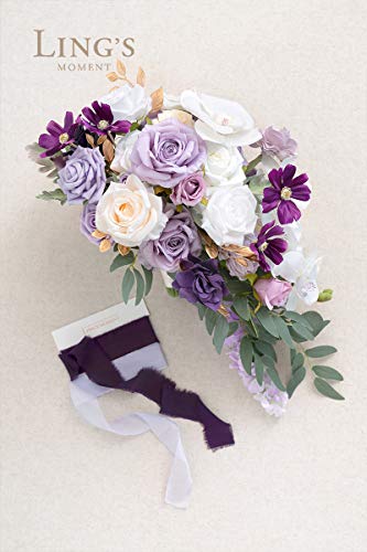 Product: Ling's Moment Purple Bridal Bouquet Cascading, Lilac Wedding Bouquets for Bride, 13 Inch Lavender Bride Artificial Flowers Bouquets