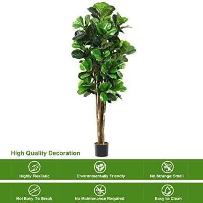 Product: FANTASK 6FT Artificial Fake Fig Tree Greenery Plants in Nursery Pot, Decorative Indoor & Outdoor Fiddle Leaf Trees for Home Office Lobby