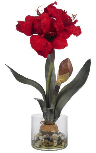 Nearly Natural Amaryllis with Round Vase - Artificial Roses Product: Nearly Natural Amaryllis with Round Vase