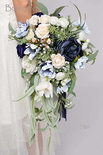 Silky Flower Store Navy Blue Bridal Bouquet, Cascading Wedding Bouquet, Faux Roses Eucalyptus, Wedding Decor, 12 Inch 5 5 Product: BENCENTRE 12 Inch Navy Blue Bridal Bouquet, Cascading Bouquet, Wedding Bouquet,for Wedding Ceremony Anniversary, Bridal Party and French Rustic Vintage Wedding, Artificial Flowers