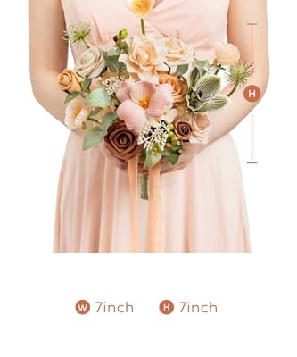Product: Ling's Moment Artificial Flowers Apricot and Peach Bridesmaid Bouquet Set of 4, Peach Wedding Flowers Bouquets for Bridesmaids, 7 Inch Bridal Bouquets for Bridesmaids, Wedding, etc