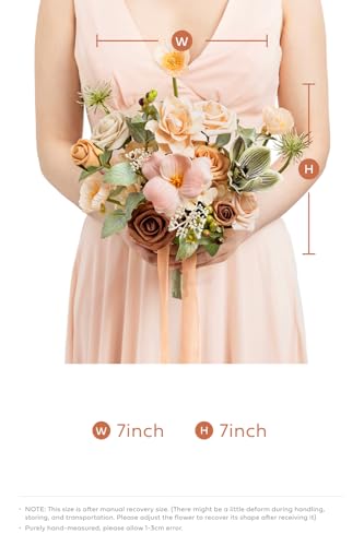 Product: Ling's Moment Artificial Flowers Apricot and Peach Bridesmaid Bouquet Set of 4, Peach Wedding Flowers Bouquets for Bridesmaids, 7 Inch Bridal Bouquets for Bridesmaids, Wedding, etc