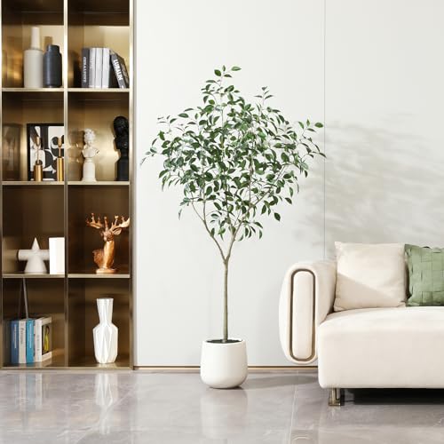 Product: OAKRED Artificial Ficus Tree, 6FT Fake Plastic Plants for Indoor, Faux Ficus Tree with White Planter, Tall Artificial Plants for Home Decor Indoor, Set of 1