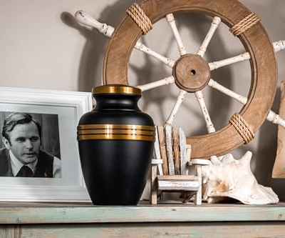 Product: Mortuary Solutions Urns for Human Ashes Adult Male and Female - Decorative Burial Urn, Funeral Cremation Urns for Women and Men - Large Black and Gold Urn