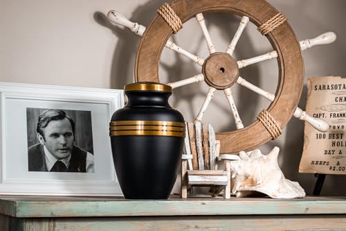 Product: Mortuary Solutions Urns for Human Ashes Adult Male and Female - Decorative Burial Urn, Funeral Cremation Urns for Women and Men - Large Black and Gold Urn