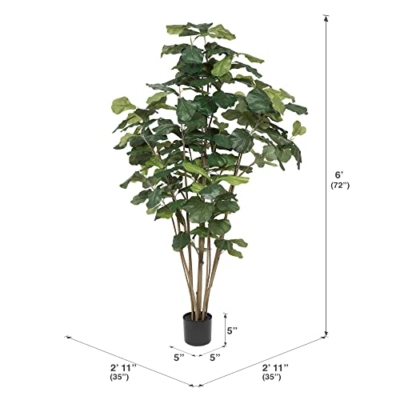 Silky Flower Store Faux Fiddle Leaf Fig Tree, 6ft Tall Green Silk Artificial Indoor Plant, 204 Large Leaves Multiple Stems, Home Office Decor 6ft 14 14 Product: Vickerman Everyday Faux Fiddle Leaf Fig Tree 6ft Tall Green Silk Artificial Indoor Fiddle Plant with 204 Large Fiddle Leaves and Multiple Stems Home Office Decor