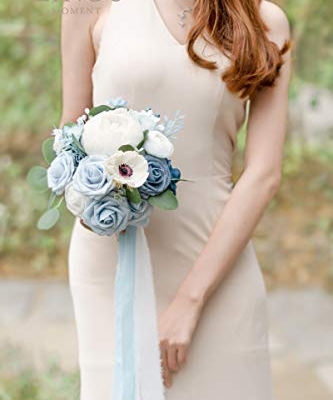 Silky Flower Store Dusty Blue Bridesmaid Bouquet Set of 4, Artificial Silk Foam Wedding Flowers, Blue White Bridal Bouquets, 7 Inch 15 15 Product: Ling's Moment Artificial Flowers Dusty Blue Bridesmaid Bouquet Set of 4, Blue & White Wedding Flowers Bouquets for Bridesmaids, 7 Inch Bridal Bouquets for Bridesmaids