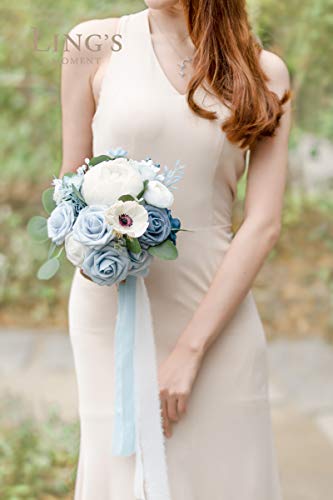 Silky Flower Store Dusty Blue Bridesmaid Bouquet Set of 4, Artificial Silk Foam Wedding Flowers, Blue White Bridal Bouquets, 7 Inch 6 6 Product: Ling's Moment Artificial Flowers Dusty Blue Bridesmaid Bouquet Set of 4, Blue & White Wedding Flowers Bouquets for Bridesmaids, 7 Inch Bridal Bouquets for Bridesmaids