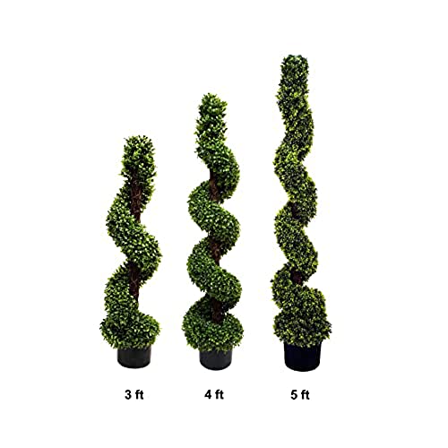 Product: 2 x Artificial Premium Quality Topiary Boxwood Spiral Trees in Black Pot for Indoor Outdoor Decor, UV Stable (4ft/120cm)