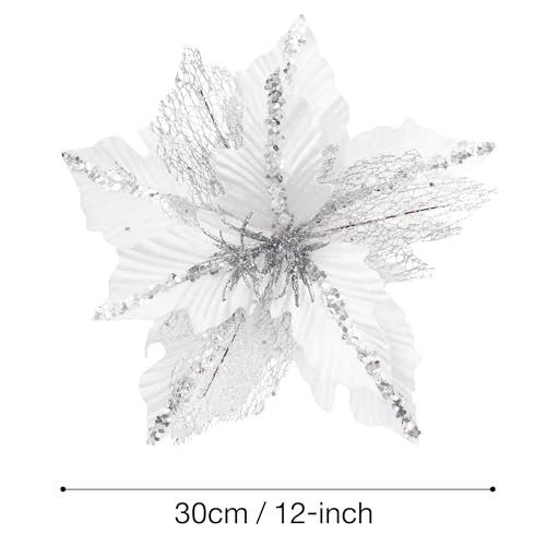 Silky Flower Store Christmas Poinsettia Artificial Flower Picks, White Velvet Glitter Floral Spray, Set of 6, 12in 2 2 Product: KI Store Large Christmas Poinsettia 6pcs Artificial Flower Picks Spray for Christmas Tree Decoration Wreath Garland (White)